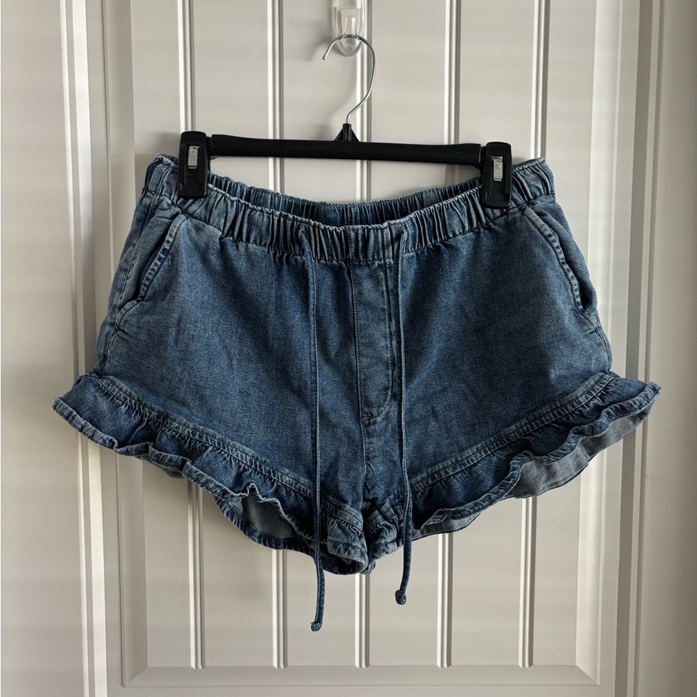 American Eagle Blue Ruffle Hem Jean Shorts